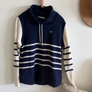 Vineyard Vines XS Navy and Cream Striped Funnel Neck Sweater